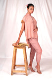 SEESA-Pink flowy top with band neckline