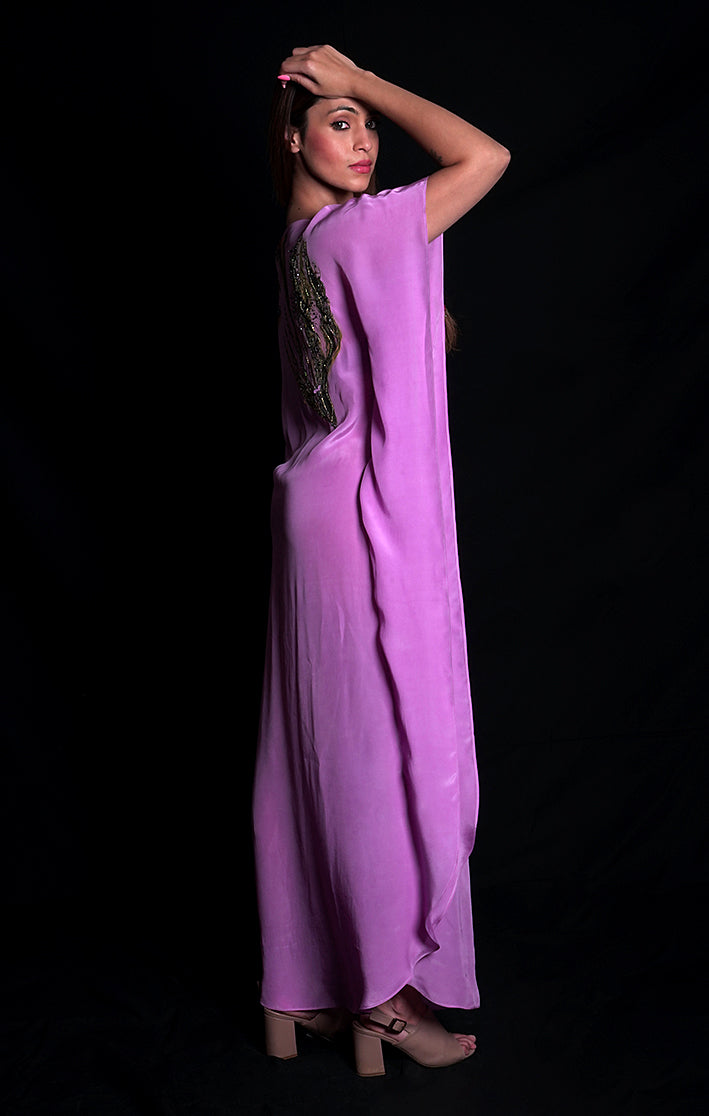 SEESA - Purple Rose Embroidered Kaftaan