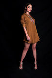 SEESA - Golden Brown Collared Dress With Embroidery