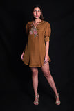 SEESA - Golden Brown Collared Dress With Embroidery