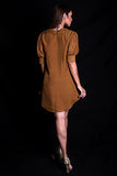 SEESA - Golden Brown Collared Dress With Embroidery