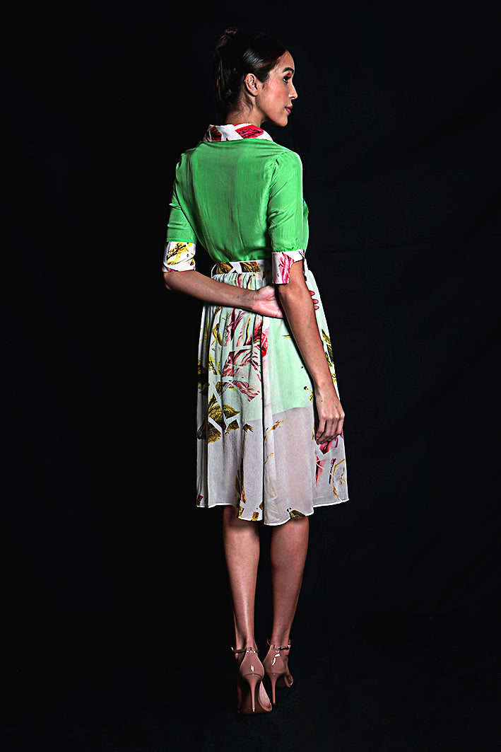 SEESA - Absinthe Green Dress With Floral Highlights