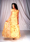 SEESA-Yellow long dress with shibori print and embroidery details