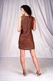 SEESA - Brown linen dress with floral hand-embroidery