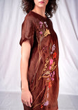 SEESA-Brown balloon dress with floral embroidery