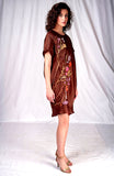 SEESA-Brown balloon dress with floral embroidery