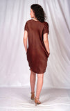 SEESA-Brown balloon dress with floral embroidery