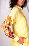 SEESA - Yellow long dress with embroidery details on sleeves