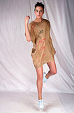 SEESA-Light brown floral printed dress with motifs