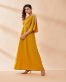 Mustard Pearl Moss Drape Dress by AAKAAR