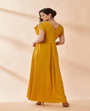 Mustard Pearl Pleated Drape Dress by AAKAAR