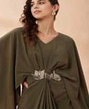 AAKAAR OLIVE DRAPE DRESS