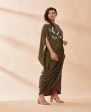 AAKAAR Olive pleat drape dress