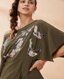 AAKAAR Olive pleat drape dress