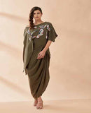 AAKAAR Olive pleat drape dress