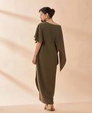 Olive pleat drape dress BY AAKAAR