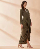 Olive notch drape dress BY AAKAAR