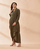 Olive notch drape dress BY AAKAAR