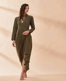 Olive notch drape dress BY AAKAAR