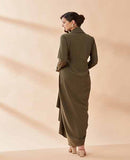 Olive notch drape dress BY AAKAAR