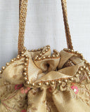 Floral Creeper Gold Potli Bag by AMYRA