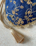 AMYRA Navy Pearl Embroidered Potli