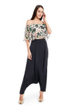 Black art crepe low crotch pant with tassels