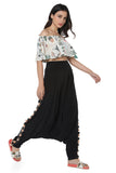 Black Art Crepe Low Crotch Pants with Side Tassels