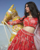 Red Lahenga Set  by PAULMI AND HARSH